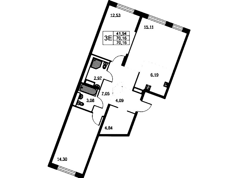 2-комнатная квартира 70.16 м², 3/9 эт., ЖК «Квартал Лаголово»